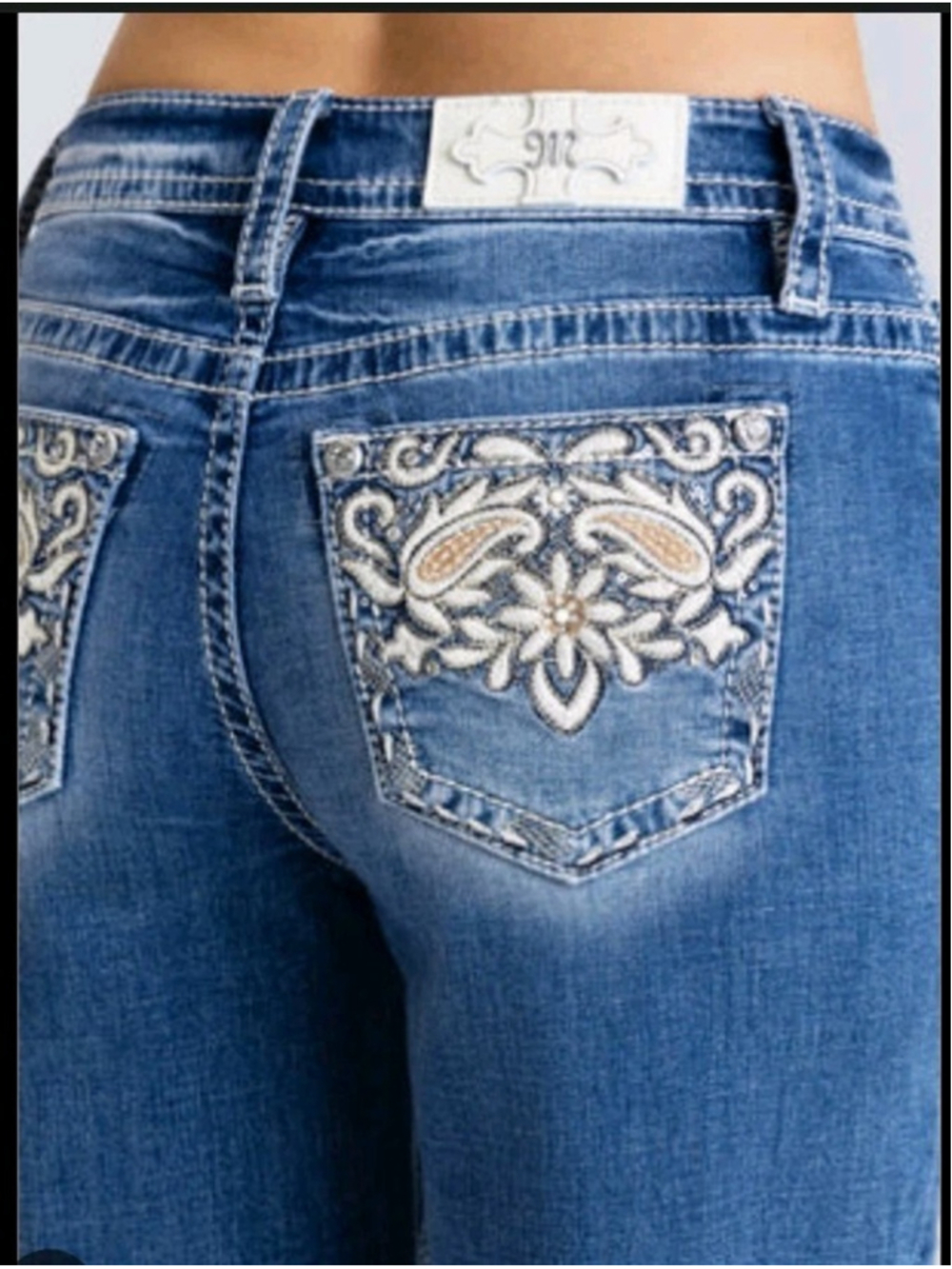 NWT Miss Me High-Rise Slim Wide Leg Jeans Embroidered Paisley Blue 29x32 H9523SW